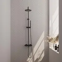 Brauer Regendoucheset opbouw black carving 20 cm thermostatisch met staaf handdouche mat zwart
