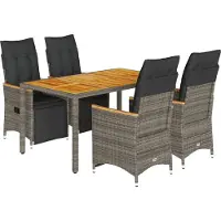 vidaXL 5-delige tuin-bistroset met kussens, grijs, polyrotan