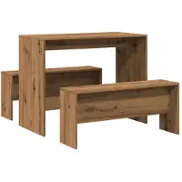 vidaXL 3-delige Eettafel en bankenset bewerkt hout artisanaal eiken