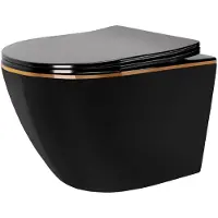 REA - Hangende toiletpot - Carlo Mini Flat Black Gold Edge - Wit/Goud - 49X37X33CM
