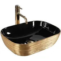 REA Belinda Black Gold Brush Opzetwastafel Zwart En Goud 46,5x33,5 cm