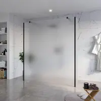 FortiFura Galeria Vrijstaande Inloopdouche - 180x200cm - glas mat - antikalk - 8mm veiligheidsglas - 2 zijwanden 30cm - wandsteunen en hoekprofielen - zwart mat SW927767 2x/SW797933/SW797931