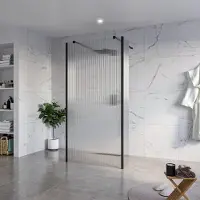 FortiFura Galeria Vrijstaande Inloopdouche - 100x200cm - Helder geribbeld - antikalk - 8mm veiligheidsglas - 2 zijwanden 30cm - wandsteunen en hoekprofielen - Zwart mat SW927767 2x/SW797955/SW797945