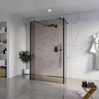 FortiFura Galeria Vrijstaande Inloopdouche - 120x200cm - rookglas - antikalk - 8mm veiligheidsglas - 2 zijwanden 30cm - wandsteunen en hoekprofielen - zwart mat SW927767 2x/SW797944/SW797930