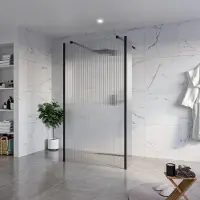 FortiFura Galeria Vrijstaande Inloopdouche - 110x200cm - Helder geribbeld - antikalk - 8mm veiligheidsglas - 2 zijwanden 40cm - wandsteunen en hoekprofielen - Zwart mat SW927767 2x/SW915253/SW797948