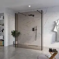 FortiFura Galeria Vrijstaande Inloopdouche - 160x200cm - rookglas - antikalk - 8mm veiligheidsglas - 2 zijwanden 30cm - wandsteunen en hoekprofielen - zwart mat SW927767 2x/SW797942/SW797930