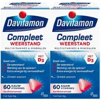 Davitamon 2x Compleet Weerstand Kauwvitamines Aardbei 60 kauwtabletten
