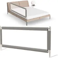 Heppie Babie HeppieBabie Bedhekje - Universeel - Extra Lang 150 CM - Verstelbaar - Grijs met opvangnet - Bedrand - Bedrail - Bedrek