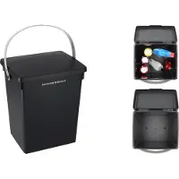 Discountershop Prullenbak 5L met deksel en handgreep - rechthoekig afvalbakje 23x17x13cm - anthraciet/zwart - kanteldeksel - duurzaam aanrecht afvalemmer