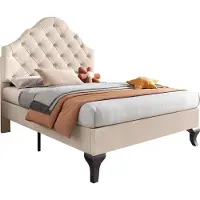 Merax Gestoffeerd Bed 90x200 cm - Bed met Verstelbaar Hoofdeinde en Lattenbodem - Beige Fluweel - Eenvoudige Montage