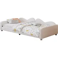 Merax Kinderbed 90x200 cm - Gestoffeerd Bed met Armleuningen en Rugleuning - Fluwelen Stof - Slaapbank voor Kinderen en Logeergasten - Wit