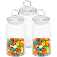 Pasabahce Snoeppot/voorraadpot met luchtdichte sierlijke deksel - 3x - glas - 860 ml - D10 x H19 cm - koekjes/snoep/voedsel
