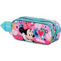 Disney Minnie Heart 3D Dubbele Etui - 9,5x22x8 cm - Meisjes Etui met Twee Vakken en Rits - Minnie Mouse Schoolaccessoire