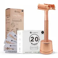 Bamboozy Safety Razor RVS Vlinder + Houder + 20 scheermesjes Rose Gold Goud voor vrouwen dames mannen Double Edge Zero Waste