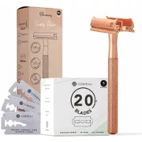 Bamboozy Safety Razor Vlindersluiting RVS + 20 scheermesjes Rose Gold voor vrouwen dames Double Edge Zero Waste Scheren