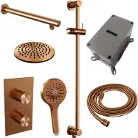 Brauer Carving Inbouwset Met 3-weg Thermostaat - Hoofddouche 20cm - Rechte Wandarm 40cm - Ronde 3-standen Handdouche - Glijstang Met Aansluitbocht - Kranen, Douchekranen, Douchesets, Inbouw