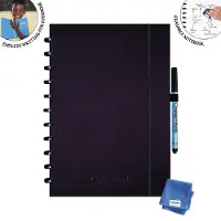 Correctbook A4 Uitwisbaar Notitieboek – Ink Black Kunstleer Hardcover – Gelinieerd – Herbruikbaar schrift – Inclusief pen & wisdoekje – Aanvulbaar met extra pagina’s