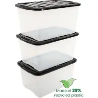 Iris Topbox Opbergbox half te openen deksel - 45L - Kunststof - Transparant/Zwart - Set van 3