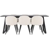 Ebuy24 Malaga eethoek eetkamertafel 90x200cm donkergrijs en 6 Skagen stoel fluweel beige.