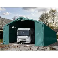 TOOLPORT Garagetent 6x18 m met ritssluitingen - 4,1x2,9m ingang - 2,6m zijwandhoogte, PVC 850, donkergroen, zonder statica (zekerheidspluspakket)