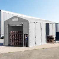 TOOLPORT Opslagtent 6x12m met ophijsbare deur - 4,0m zijwandhoogte, PVC 850, met grondframe, grijs, met statica - bodem aarde