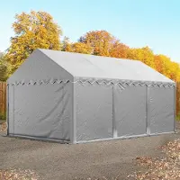 TOOLPORT Opslagtent 4x6 m met ritssluitingen - 2,0m zijwandhoogte, PVC 800, met grondframe, grijs