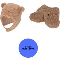 Sarlini - Baby Sjaal & Muts - Set - Teddy Wol - 0-6 Maanden - Zand