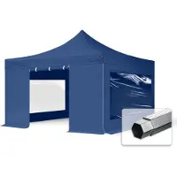 TOOLPORT 4x4 m Easy up partytent met zijwanden (2 panorama), PROFESSIONAL alu 40mm, blauw