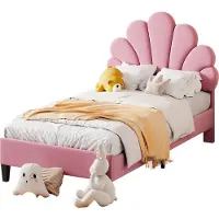 Merax Kinderbed 90x200cm - Bed met Hoofdbord in Bloemenvorm en Lattenbodem - Teenmeisjesbed in Fluweel - Rosa - Gastbed