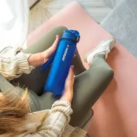 Wessper Motivatie Waterfles - 1 liter drinkfles - Waterfles met tijdmarkering - Mat blauw
