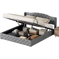 Merax Kingsize Tweepersoonsbed 180x200 cm - Gestoffeerd Bed met Hydraulische Hefmechanisme voor Opbergruimte - Grijs Linnen