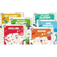 Toy Pakket van Leren is leuk - Leren schijven - Het alfabet - Dot to dot alfabet - Spelling - Dot to dot cijfers - Rekenen - stickerboek