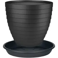 Juypal Hogar Juypal Plantenpot/bloempot Florenzia met onderschaal - D25 x H22 cm - zwart - kunststof - Plantenpotten