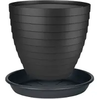 Juypal Hogar Juypal Plantenpot/bloempot Florenzia met onderschaal - D18 x H16 cm - zwart - kunststof - Plantenpotten