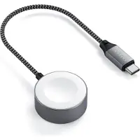 Satechi USB-C snellaadkabel – 0,19 meter – Geschikt voor Apple Watch – 5W opladen – Gevlochten nylon ontwerp – Grijs - Grijs