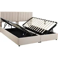 Merax Gestoffeerd Tweepersoonsbed 180x200 cm - Hydraulisch Opbergbed - Huidvriendelijk Linnen - Beige