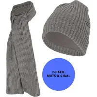 Sarlini - Muts & Sjaal jongens - Ribbed - Effen - 4/8 Jaar - Midden Grijs