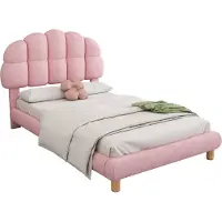 Merax Velvet Eenpersoonsbed 90x200 cm - Fluweel Gestoffeerd Bed - Kinderbed met Verstelbaar Hoofdbord - Roze