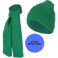 Sarlini - Muts & Sjaal jongens - Ribbed - Effen - 2/4 Jaar - Groen