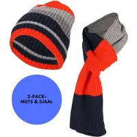 Sarlini - Muts & Sjaal jongens - Multi Oranje - Fashion - One Size