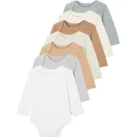 Vertbaudet Set van 7 rompertjes met US-opening en lange mouwen voor baby BASICS meerkleurig