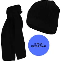 Sarlini - Muts & Sjaal jongens - Ribbed - Effen - 2/4 Jaar - Zwart