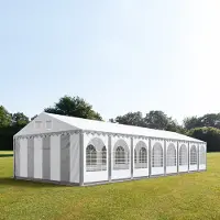 TOOLPORT Partytent 6x20 m - 2,6m doorloop, PVC 1400, met Grondframe, grijs-wit