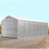 TOOLPORT Opslagtent 4x24 m met ritssluitingen - 2,6m zijwandhoogte, PVC 800, met grondframe, grijs, zonder statica (zekerheidspluspakket)