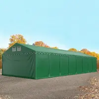 TOOLPORT Opslagtent 6x16 m met ritssluitingen - 2,6m zijwandhoogte, PVC 800, met grondframe, donkergroen, met statica - bodem aarde