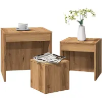 vidaXL 3-delige Tafeltjesset bewerkt hout artisanaal eikenkleur
