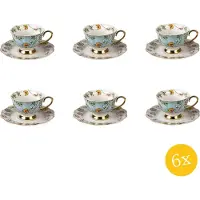 Clayre & Eef Kop en schotel set van 6 stuks schotel 200 ml Wit Blauw Porselein Servies