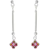 Behave – Oorbellen – 925 Sterling Zilveren langwerpige Oorstekers met Rood Multi Kristal steentjes