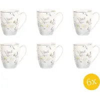 Clayre & Eef Mok set van 6 stuks 360 ml Wit Blauw Porselein Rond Bloemen Theemok