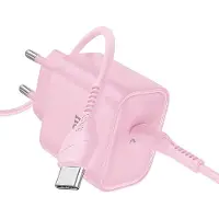 Hoco 25W Type C Snellader & Kabel - Roze - USB-C naar USB-C Kabel (2 Meter) & Stekker - Snelle Oplader Geschikt voor telefoon en tablet